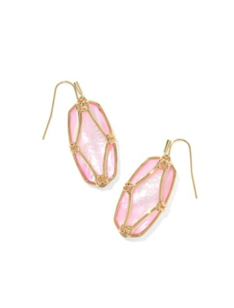 KENDRA SCOTT DESIGN Elle Lattice Frame Gold Drop Earrings in Blush Ivory Mother-of-Pearl