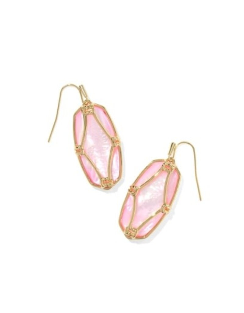 KENDRA SCOTT DESIGN Elle Lattice Frame Gold Drop Earrings in Blush Ivory Mother-of-Pearl