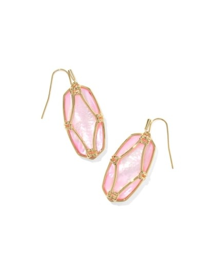 KENDRA SCOTT DESIGN Elle Lattice Frame Gold Drop Earrings in Blush Ivory Mother-of-Pearl