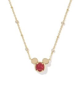 KENDRA SCOTT DESIGN Disney x Kendra Scott Gold Mickey Mouse Short Pendant Necklace in Bright Red Drusy