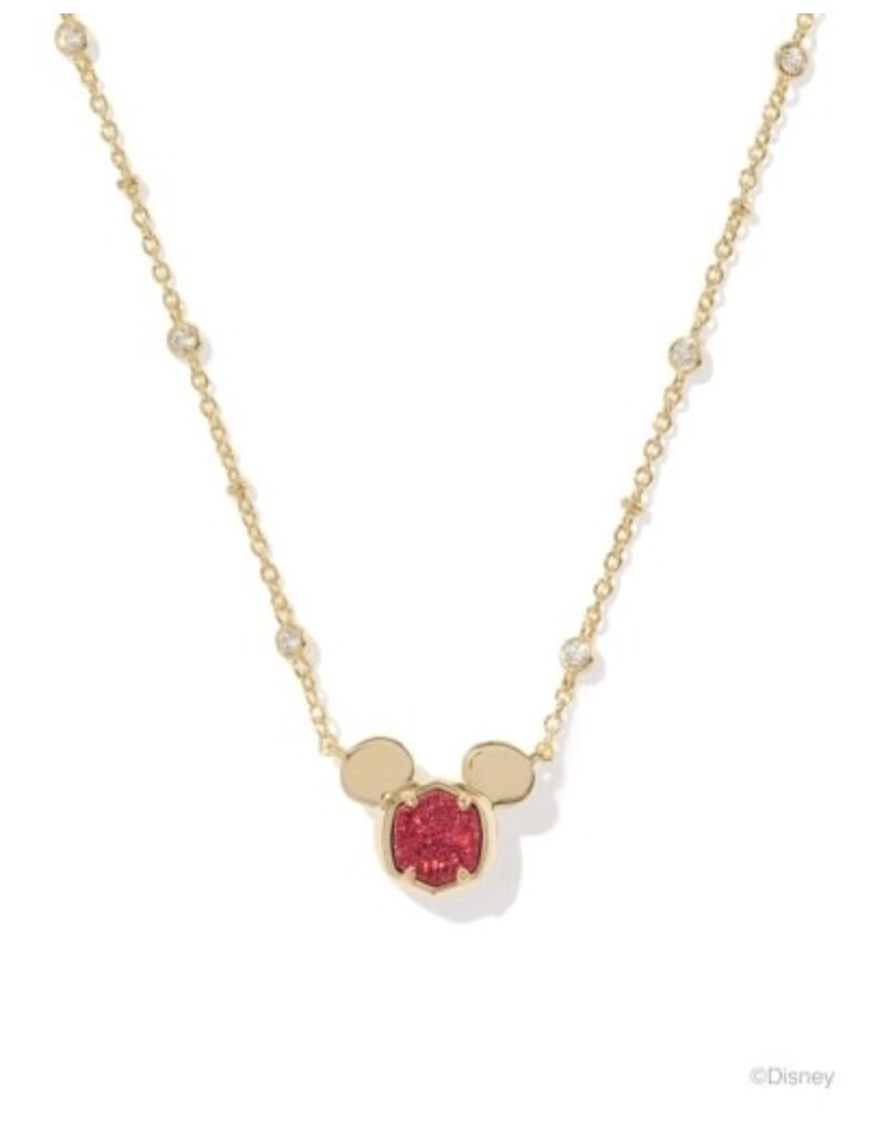 KENDRA SCOTT DESIGN Disney x Kendra Scott Gold Mickey Mouse Short Pendant Necklace in Bright Red Drusy