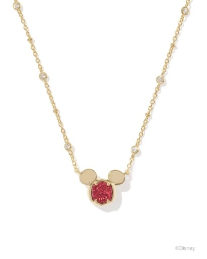 KENDRA SCOTT DESIGN Disney x Kendra Scott Gold Mickey Mouse Short Pendant Necklace in Bright Red Drusy