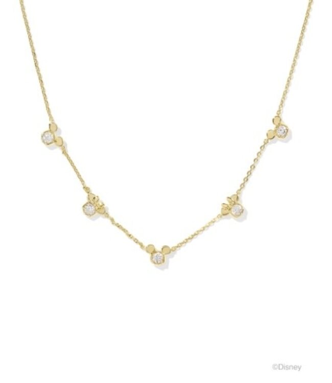 Disney x Kendra Scott Gold Mickey Mouse and Minnie Mouse Strand Necklace in White CZ