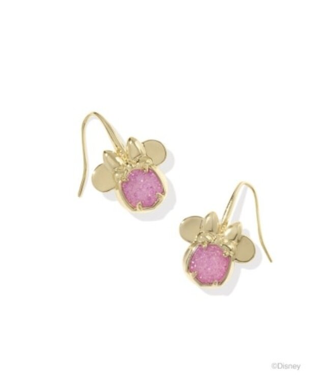 Disney x Kendra Scott Gold Minnie Mouse Drop Earrings in Hot Pink Drusy