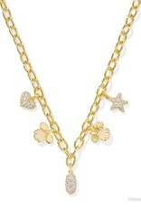 KENDRA SCOTT DESIGN Disney x Kendra Scott Gold Mickey Mouse and Minnie Mouse Charm Necklace in Iridescent White Mix
