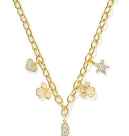 KENDRA SCOTT DESIGN Disney x Kendra Scott Gold Mickey Mouse and Minnie Mouse Charm Necklace in Iridescent White Mix