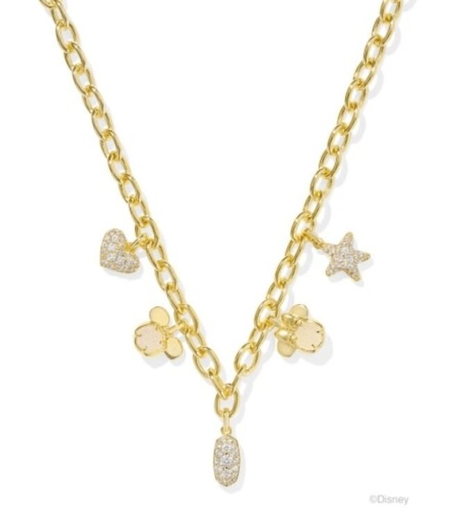 Disney x Kendra Scott Gold Mickey Mouse and Minnie Mouse Charm Necklace in Iridescent White Mix