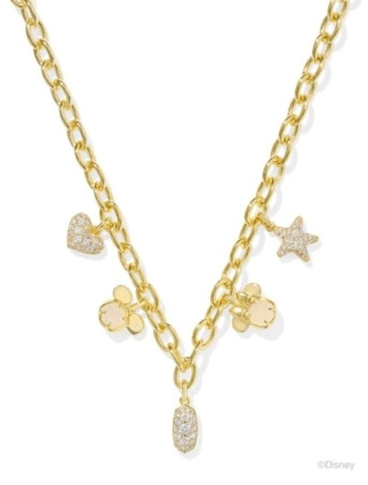 KENDRA SCOTT DESIGN Disney x Kendra Scott Gold Mickey Mouse and Minnie Mouse Charm Necklace in Iridescent White Mix