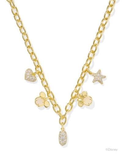 KENDRA SCOTT DESIGN Disney x Kendra Scott Gold Mickey Mouse and Minnie Mouse Charm Necklace in Iridescent White Mix