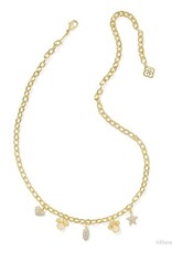 KENDRA SCOTT DESIGN Disney x Kendra Scott Gold Mickey Mouse and Minnie Mouse Charm Necklace in Iridescent White Mix