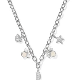 KENDRA SCOTT DESIGN Disney x Kendra Scott Silver Mickey Mouse and Minnie Mouse Charm Necklace in Iridescent White Mix