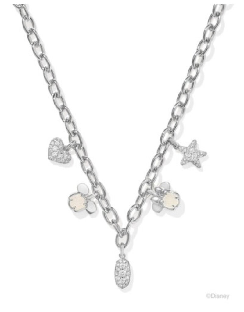 KENDRA SCOTT DESIGN Disney x Kendra Scott Silver Mickey Mouse and Minnie Mouse Charm Necklace in Iridescent White Mix