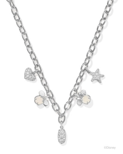 KENDRA SCOTT DESIGN Disney x Kendra Scott Silver Mickey Mouse and Minnie Mouse Charm Necklace in Iridescent White Mix