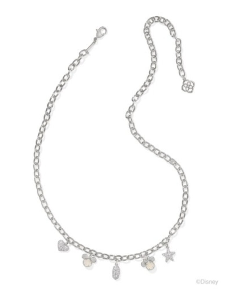 KENDRA SCOTT DESIGN Disney x Kendra Scott Silver Mickey Mouse and Minnie Mouse Charm Necklace in Iridescent White Mix