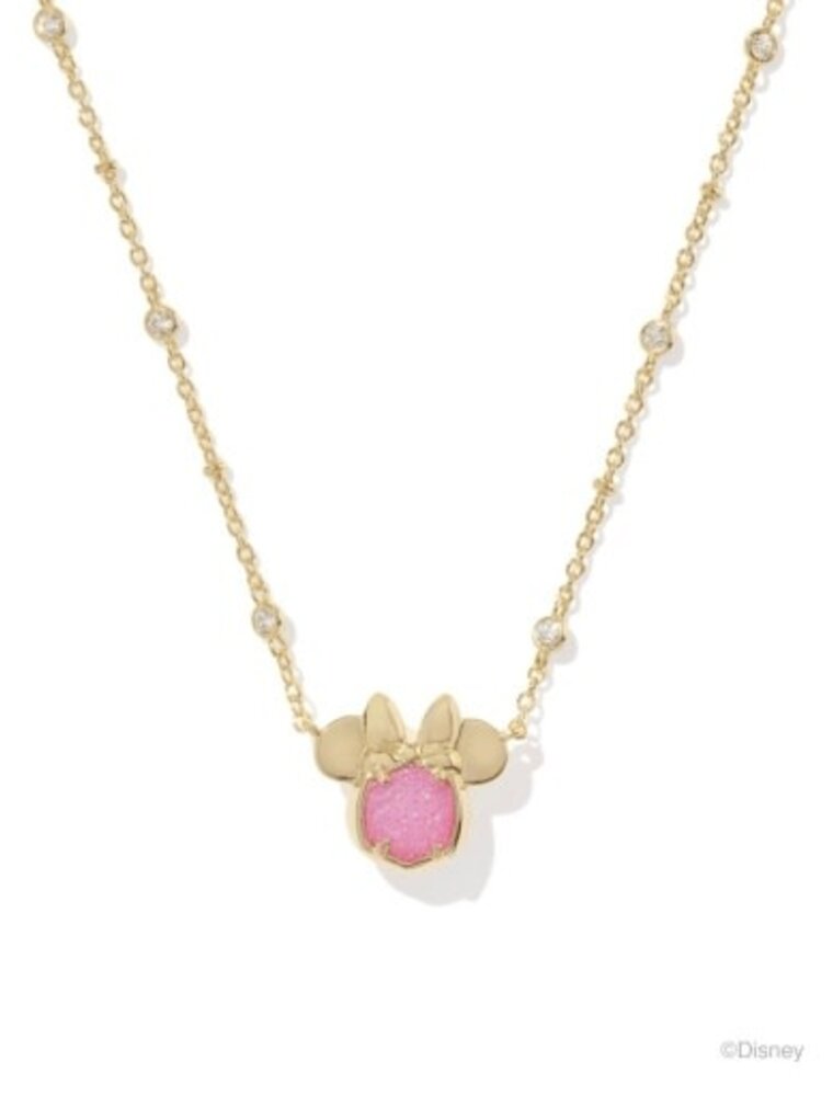 KENDRA SCOTT DESIGN Disney x Kendra Scott Gold Minnie Mouse Short Pendant Necklace in Hot Pink Drusy
