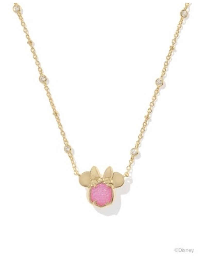 KENDRA SCOTT DESIGN Disney x Kendra Scott Gold Minnie Mouse Short Pendant Necklace in Hot Pink Drusy