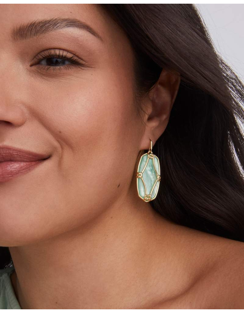 KENDRA SCOTT DESIGN Elle Lattice Frame Gold Drop Earrings in Light Green Mother-of-Pearl