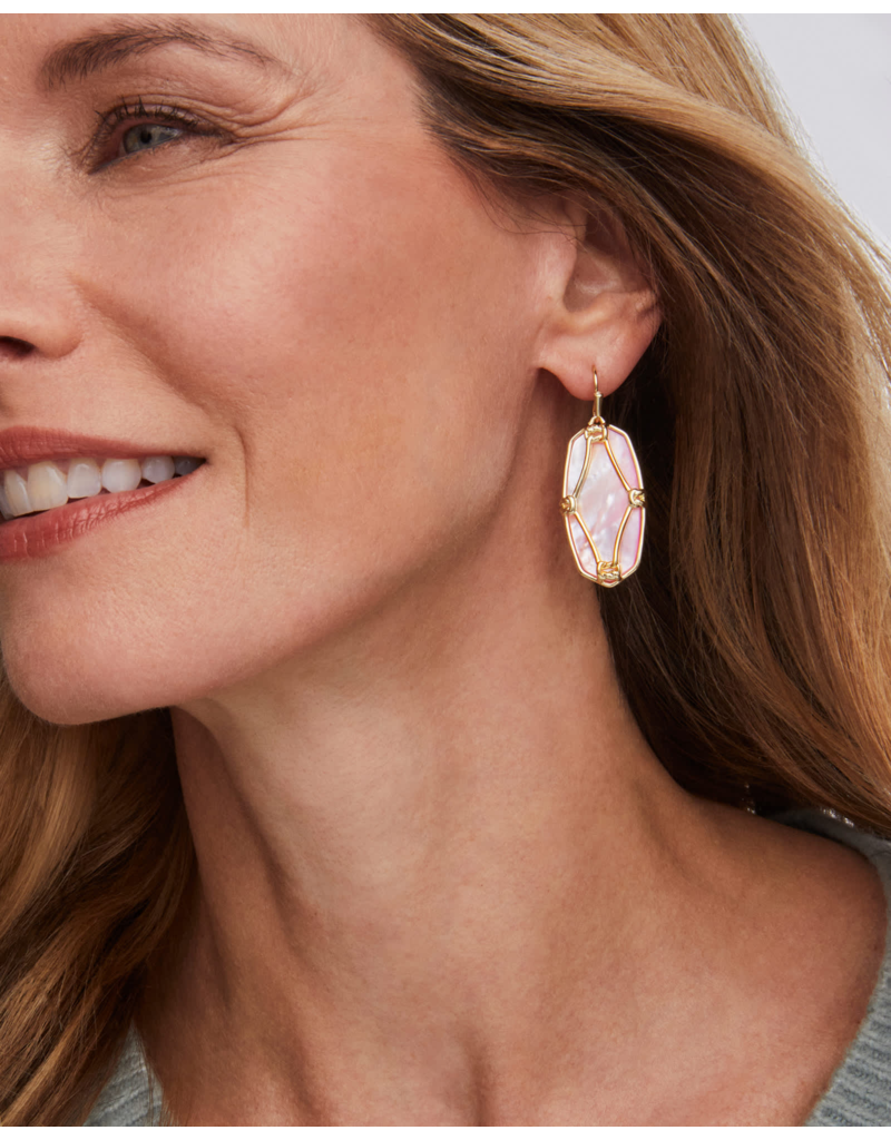 KENDRA SCOTT DESIGN Elle Lattice Frame Gold Drop Earrings in Blush Ivory Mother-of-Pearl