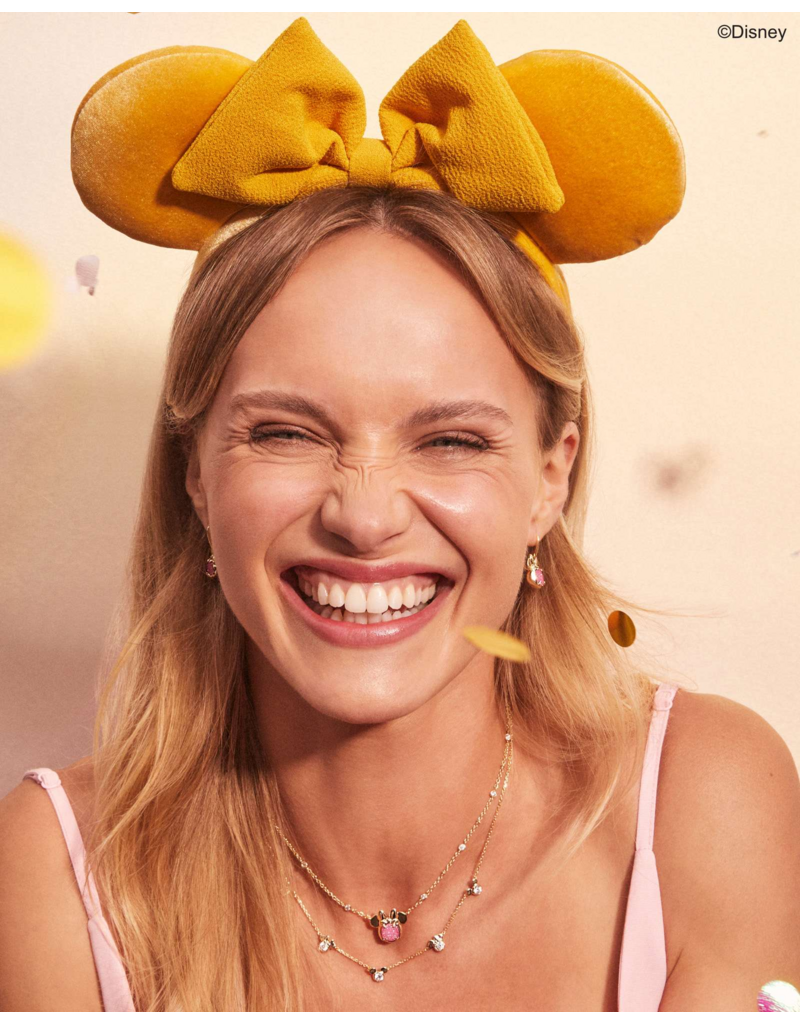 KENDRA SCOTT DESIGN Disney x Kendra Scott Gold Minnie Mouse Short Pendant Necklace in Hot Pink Drusy