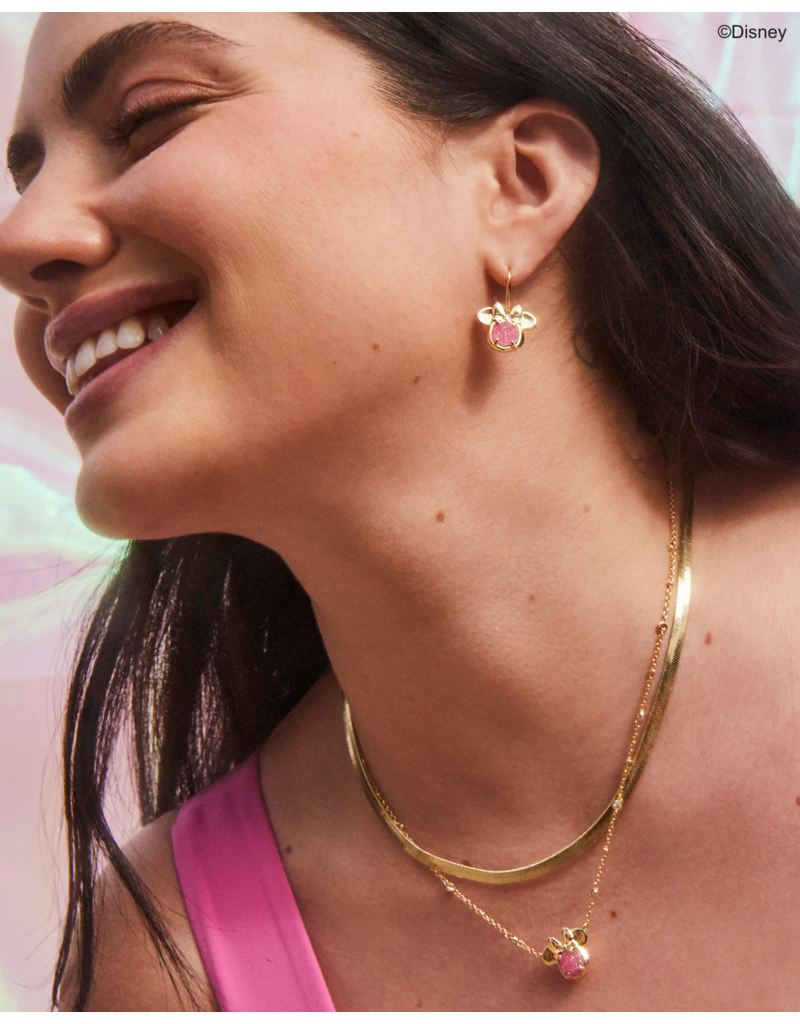 KENDRA SCOTT DESIGN Disney x Kendra Scott Gold Minnie Mouse Short Pendant Necklace in Hot Pink Drusy