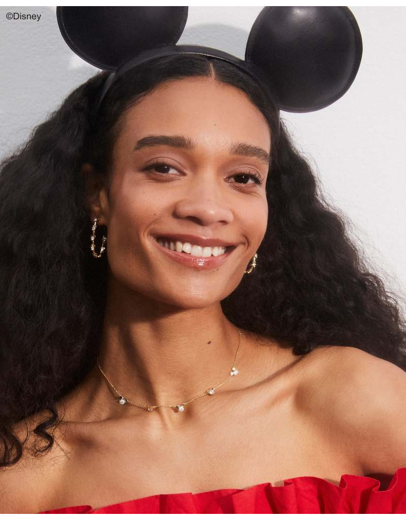 KENDRA SCOTT DESIGN Disney x Kendra Scott Gold Mickey Mouse and Minnie Mouse Strand Necklace in White CZ