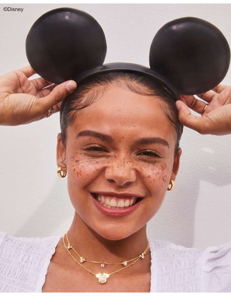 KENDRA SCOTT DESIGN Disney x Kendra Scott Gold Mickey Mouse and Minnie Mouse Strand Necklace in White CZ