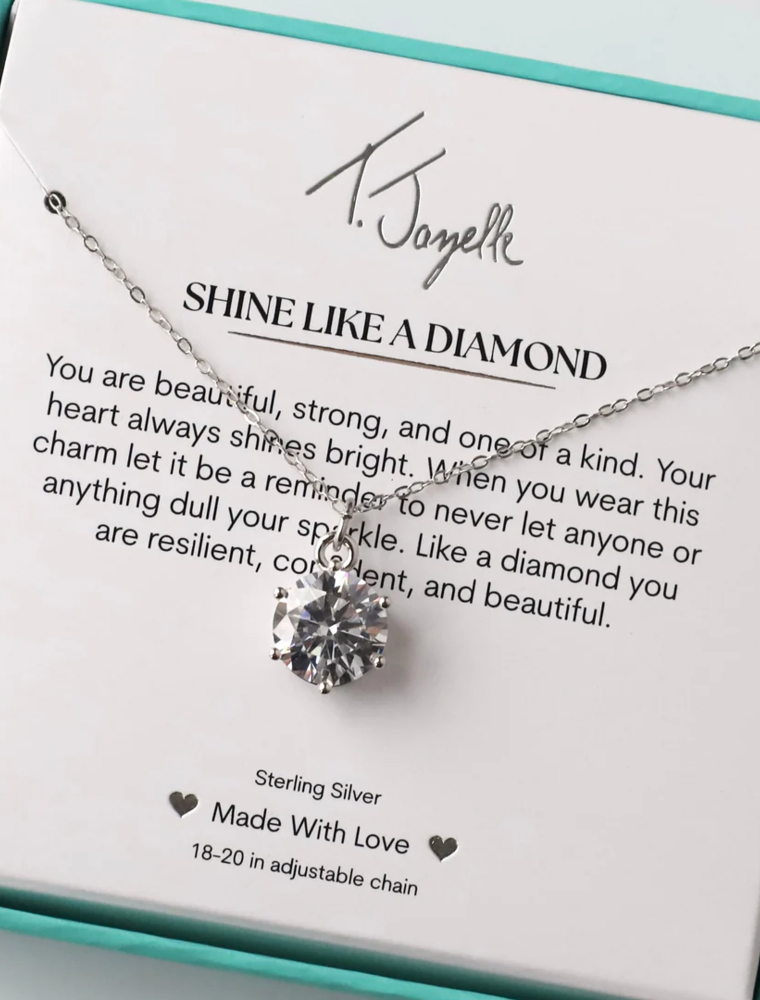 TJAZELLE Shine Like A Diamond Charm Necklace in Silver