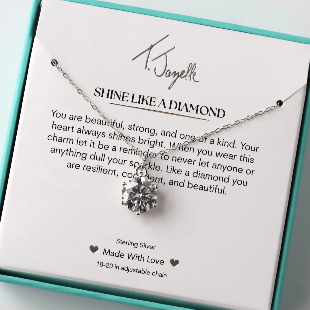 TJAZELLE Shine Like A Diamond Charm Necklace in Silver