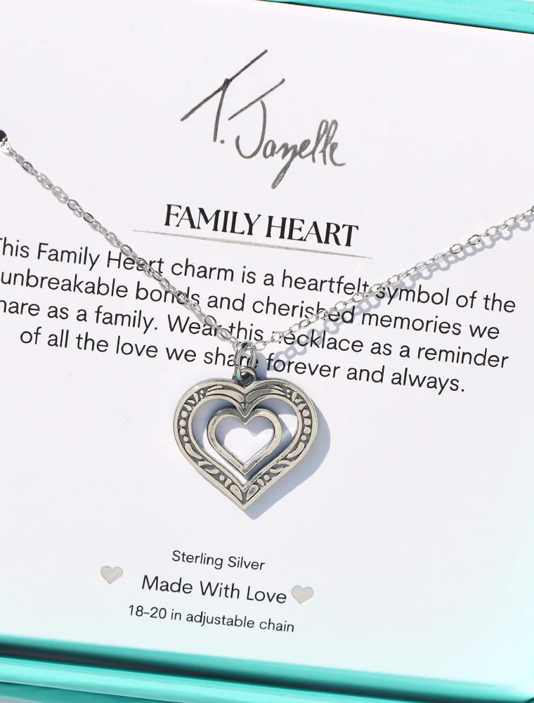 TJAZELLE Family Heart Charm Necklace in Silver