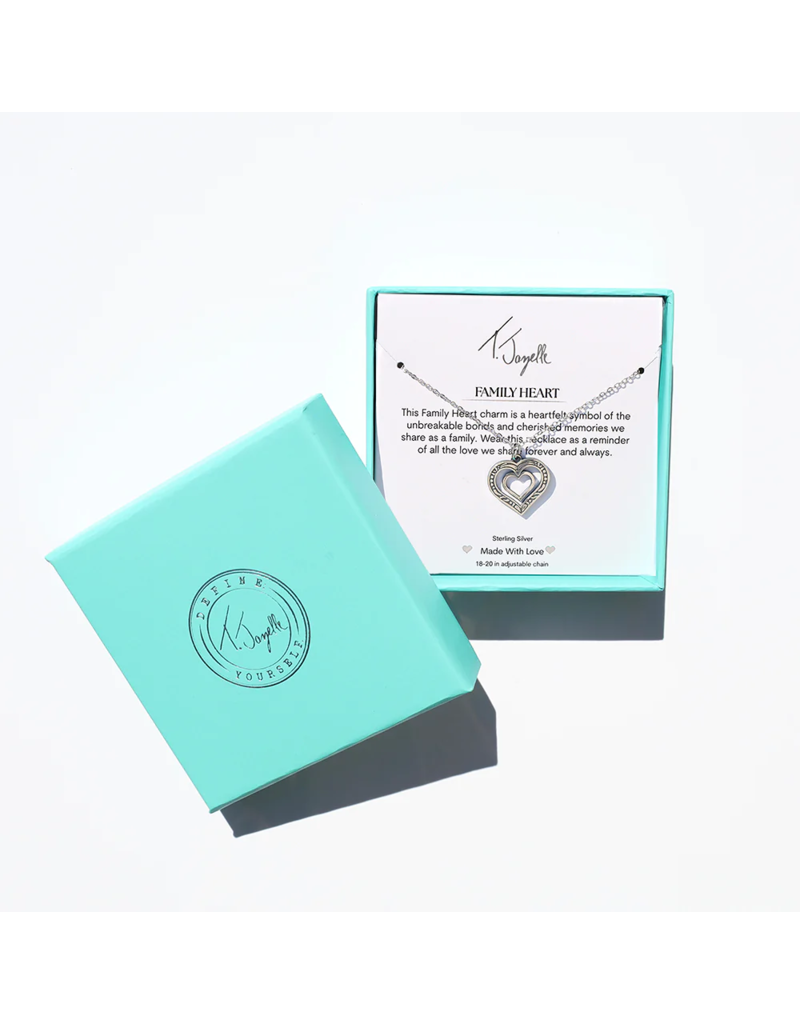 TJAZELLE Family Heart Charm Necklace in Silver