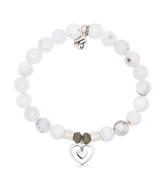 TJAZELLE Piece of My Heart Bracelet in White Chalcedony & Silver