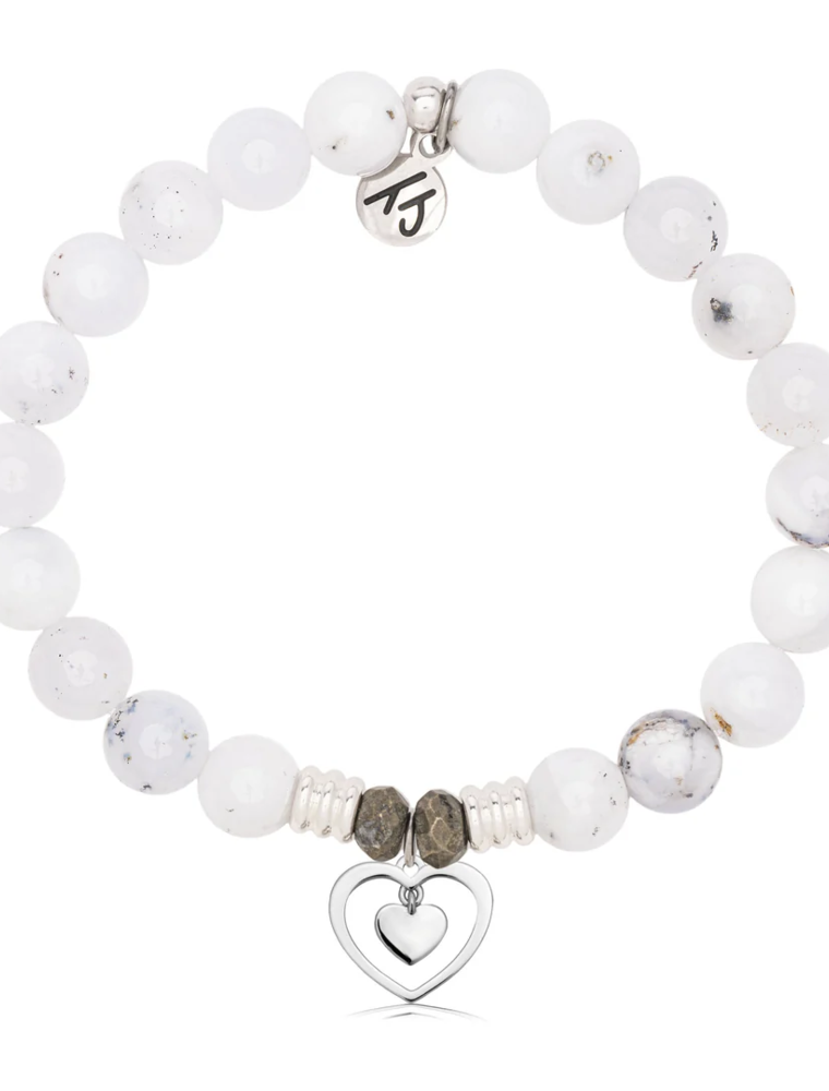 TJAZELLE Piece of My Heart Bracelet in White Chalcedony & Silver