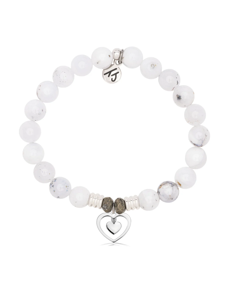 TJAZELLE Piece of My Heart Bracelet in White Chalcedony & Silver