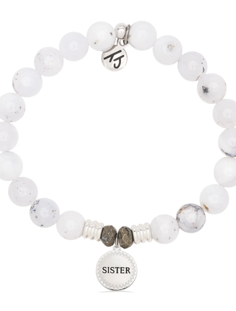 TJAZELLE Sister Endless Love Bracelet in White Chalcedony & Silver