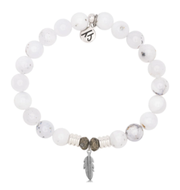 TJAZELLE Feather Bracelet in White Chalcedony & Silver