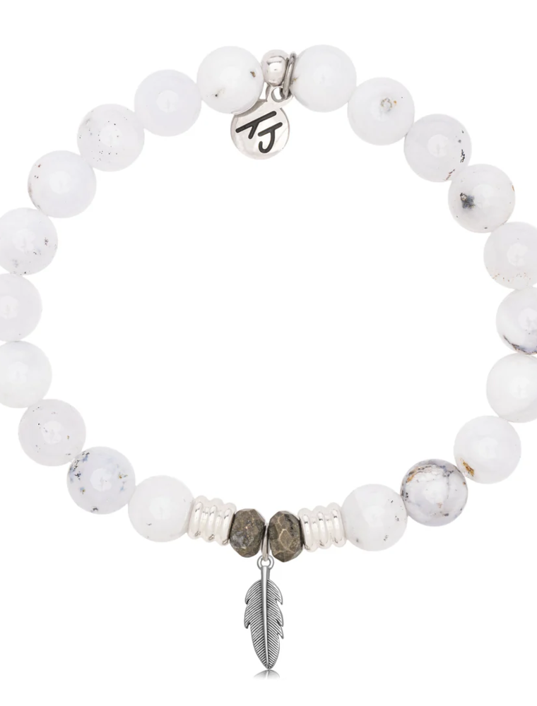 TJAZELLE Feather Bracelet in White Chalcedony & Silver