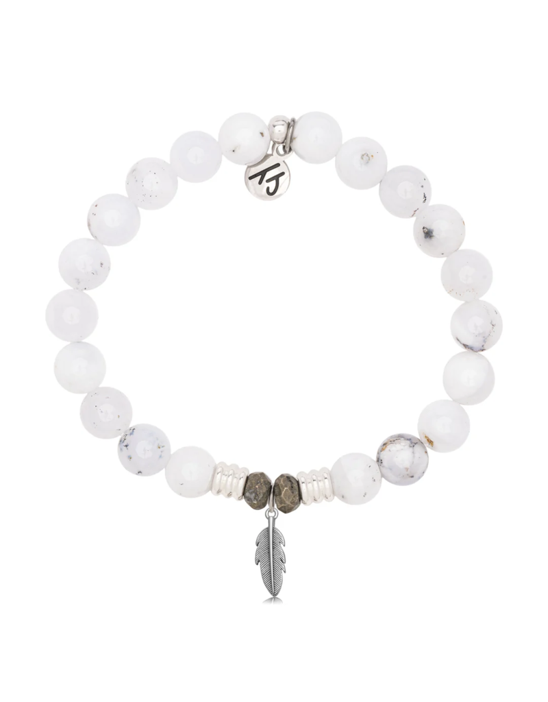 TJAZELLE Feather Bracelet in White Chalcedony & Silver