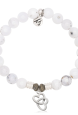 TJAZELLE Linked Hearts Bracelet in White Chalcedony & Silver