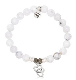 TJAZELLE Linked Hearts Bracelet in White Chalcedony & Silver
