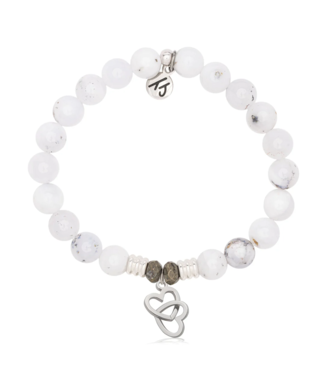 TJAZELLE Linked Hearts Bracelet in White Chalcedony & Silver