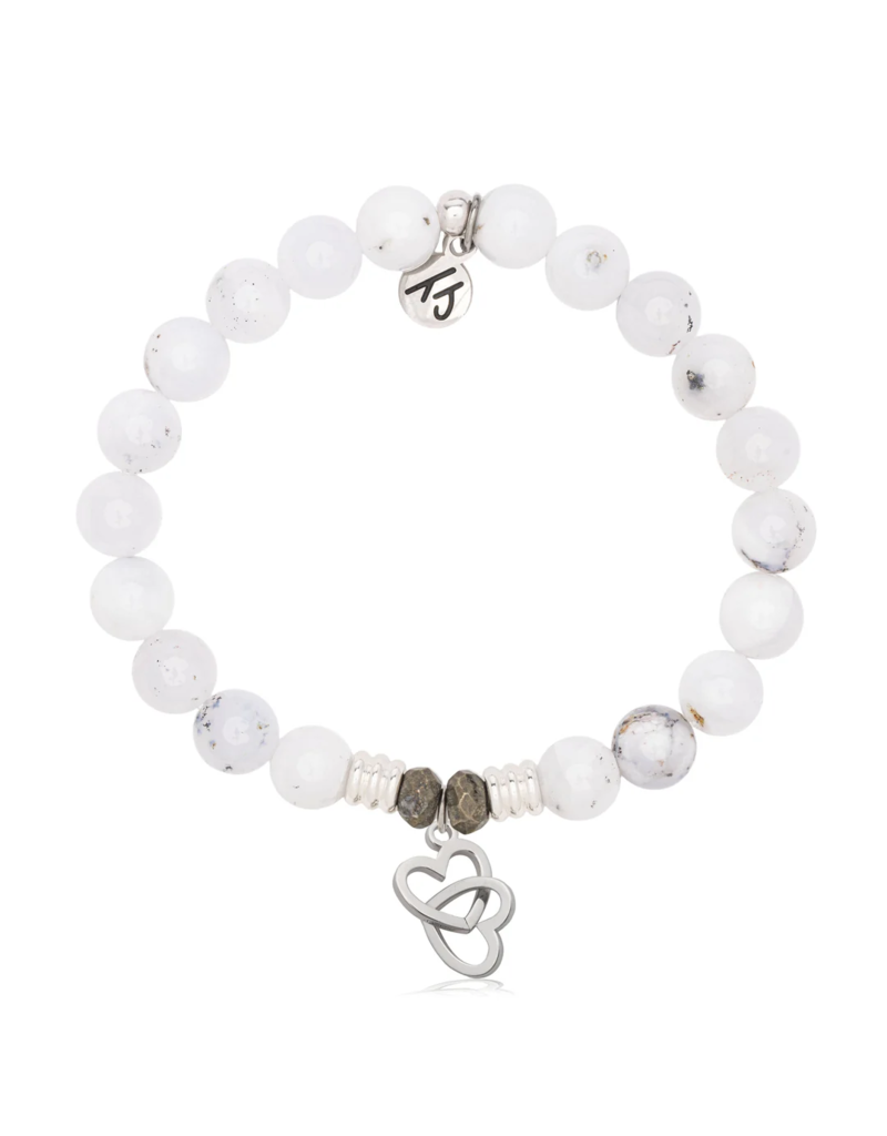 TJAZELLE Linked Hearts Bracelet in White Chalcedony & Silver