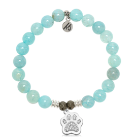 TJAZELLE Paw CZ Bracelet in Aqua Fire Agate & Silver
