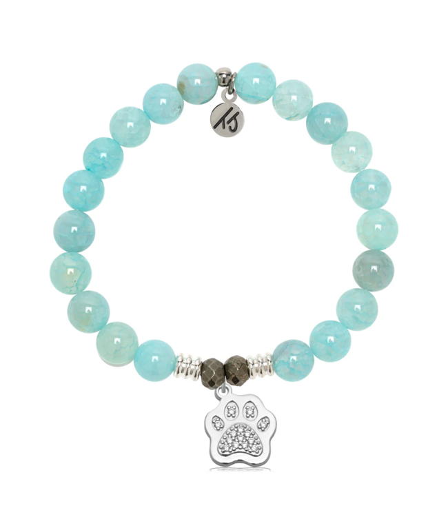 Paw CZ Bracelet in Aqua Fire Agate & Silver