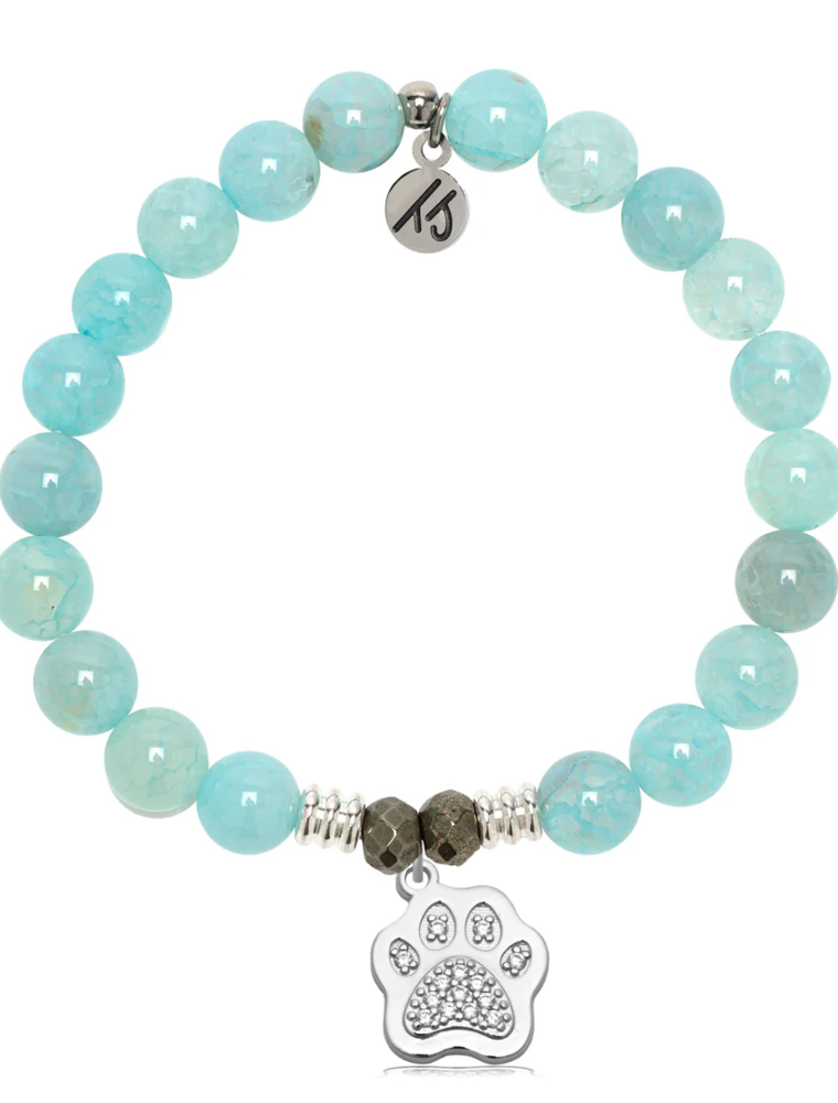 TJAZELLE Paw CZ Bracelet in Aqua Fire Agate & Silver