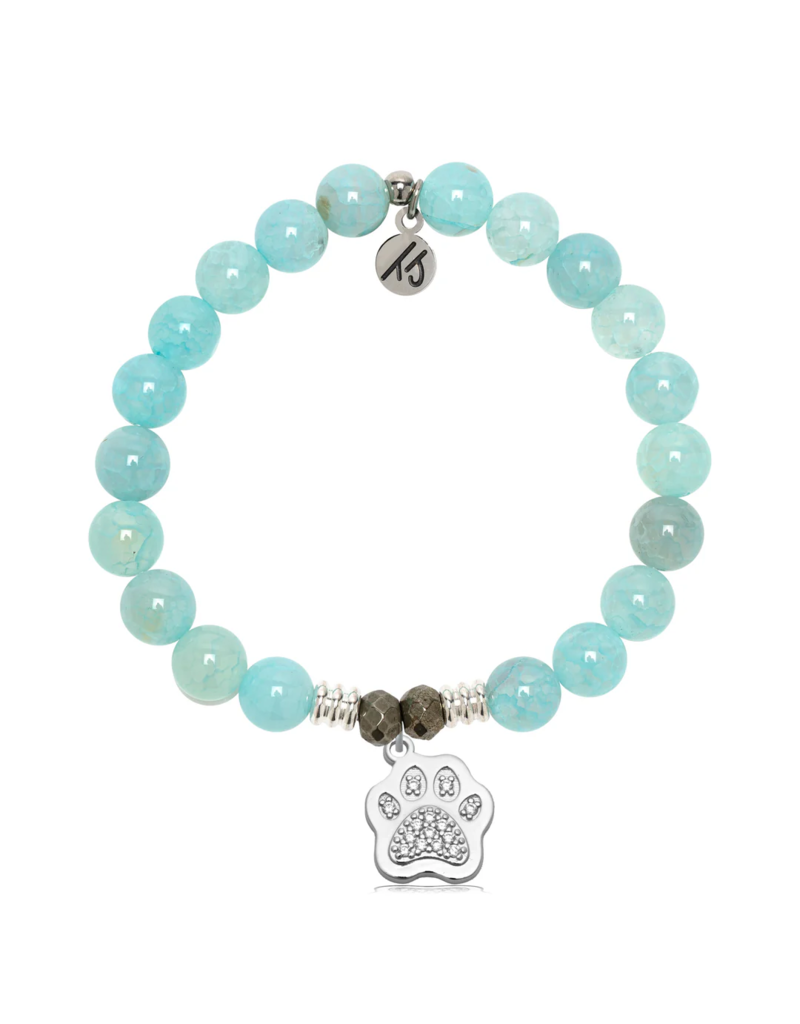 TJAZELLE Paw CZ Bracelet in Aqua Fire Agate & Silver