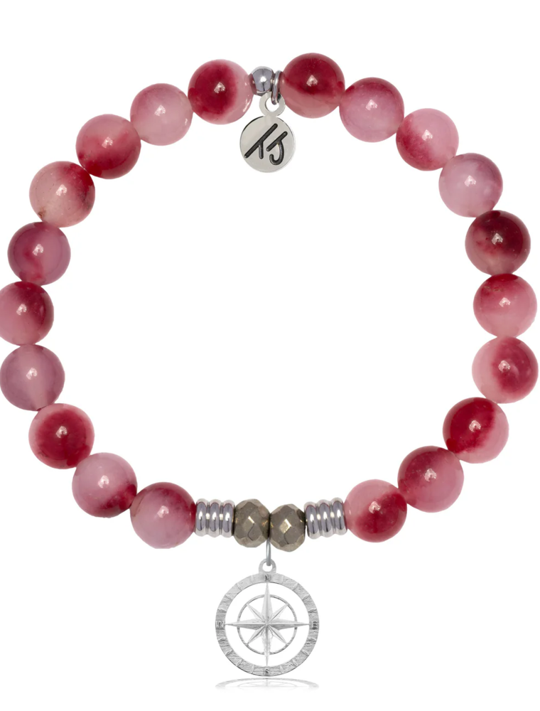 TJAZELLE Compass Rose Bracelet in Cherry Jade & Silver
