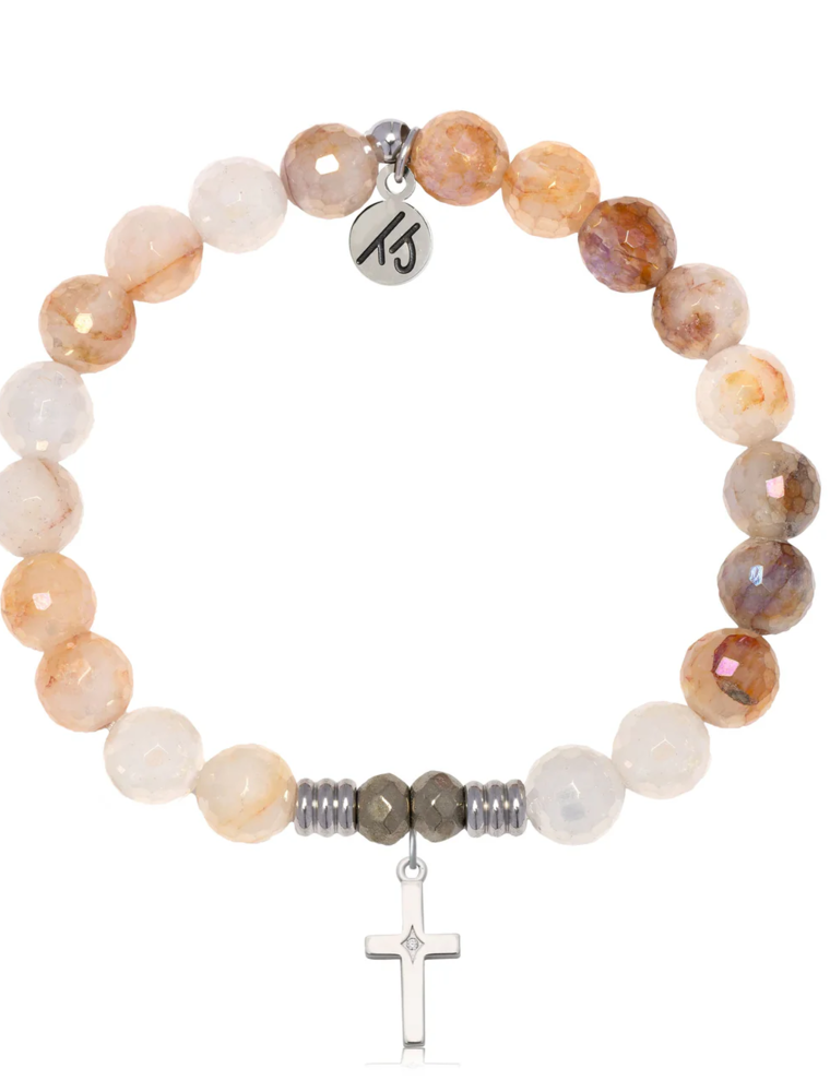 TJAZELLE Cross CZ Bracelet in Sunset Quartz & Silver