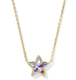KENDRA SCOTT DESIGN Cassidy Gold Short Pendant Necklace in Red White Blue Illusion