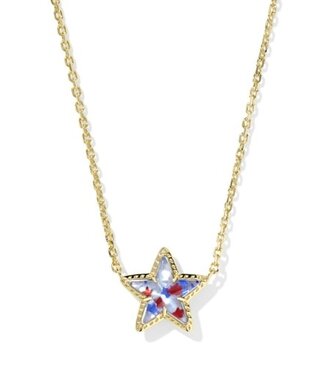 KENDRA SCOTT DESIGN Cassidy Gold Short Pendant Necklace in Red White Blue Illusion