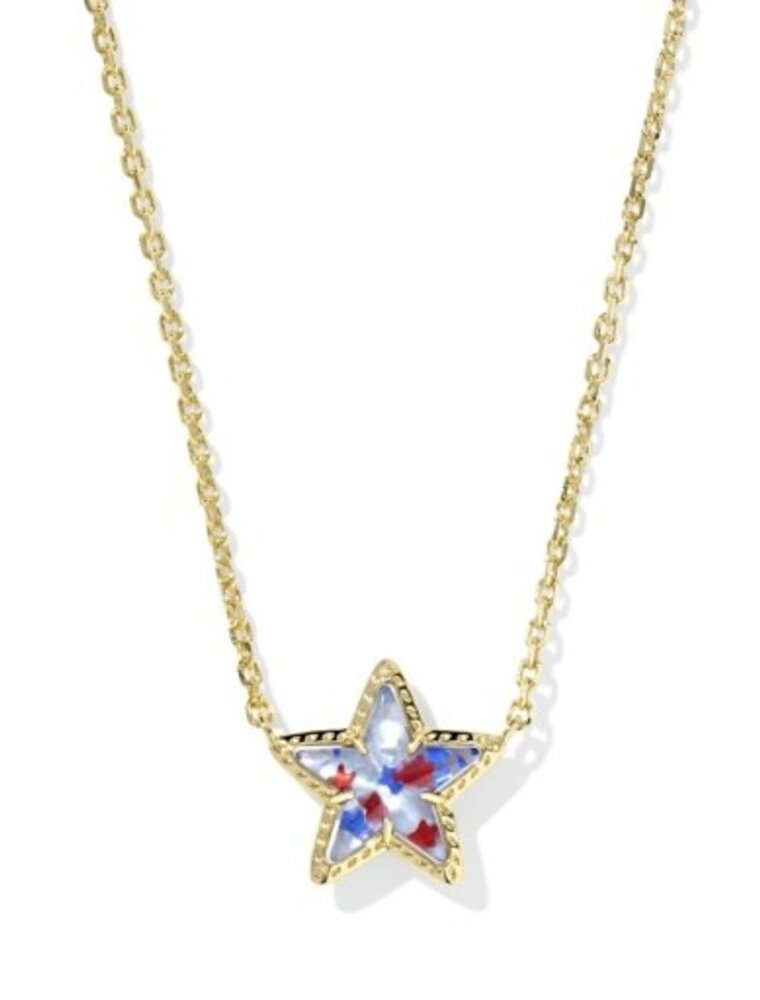KENDRA SCOTT DESIGN Cassidy Gold Short Pendant Necklace in Red White Blue Illusion